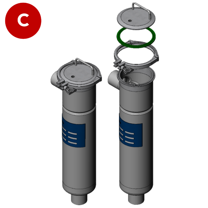 ALSI Mini Bag Filter Housing, Suitable for size 4 filter bags (4" x 15"), in stainless steel, comes with 316SS perforated basket, Viton gasket, 