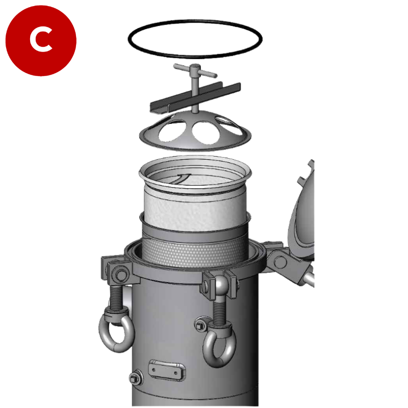 Bag Filter Housing for Size 2 (7"  x 32") filter bags, Stainless Steel, 2" BSP connections, 10 bar BFOS2-10/G50-A2