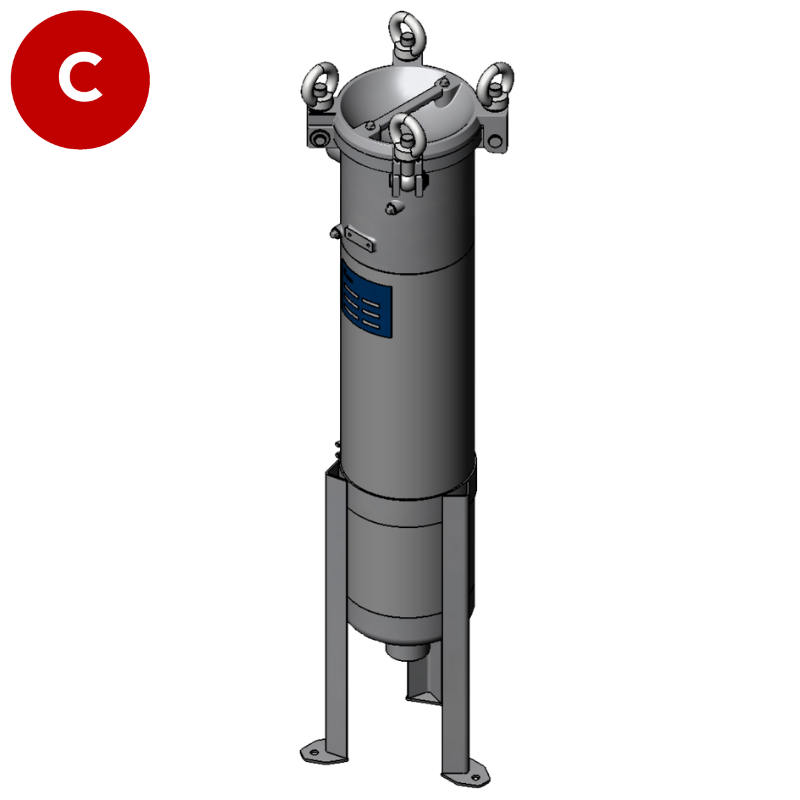 Bag Filter Housing for Size 2 (7"  x 32") filter bags, Stainless Steel, 2" BSP connections, 10 bar BFOS2-10/G50-A2