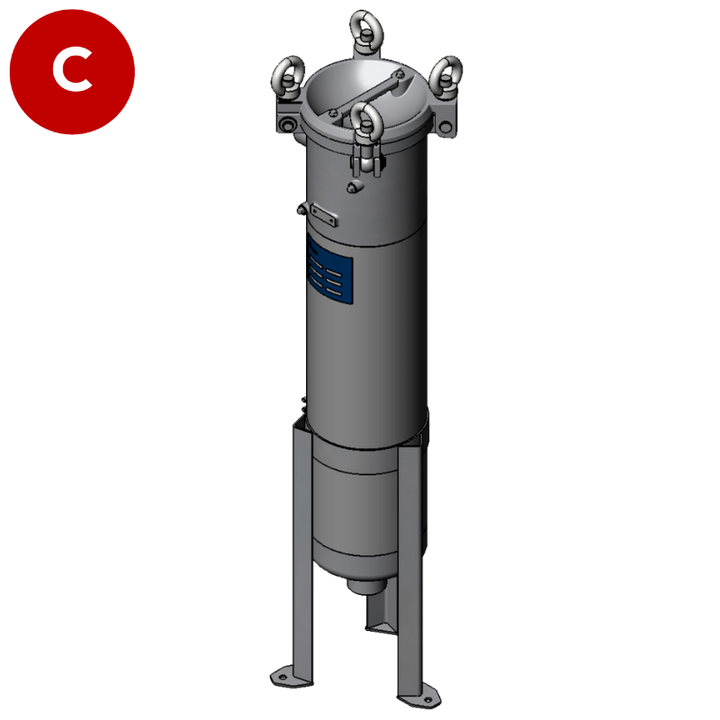 Bag Filter Housing for Size 2 (7"  x 32") filter bags, Stainless Steel, 2" BSP connections, 10 bar BFOS2-10/G50-A2