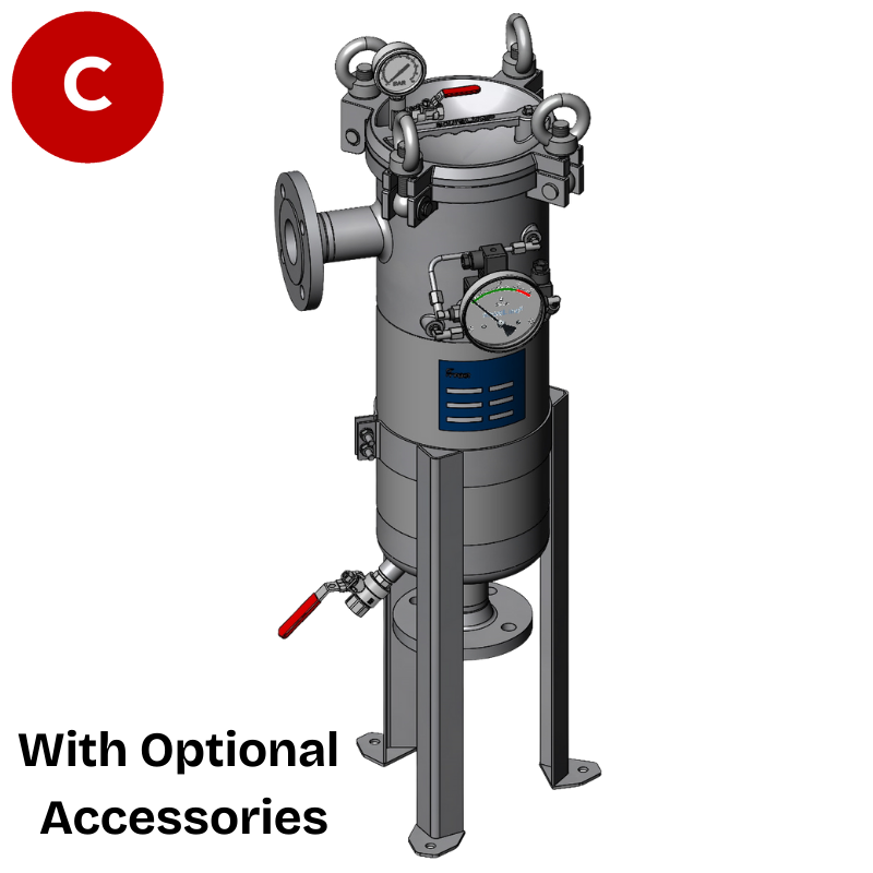 Bag Filter Housing for Size 2 (7"  x 32") filter bags, Stainless Steel, 2" BSP connections, 10 bar BFOS2-10/G50-A2