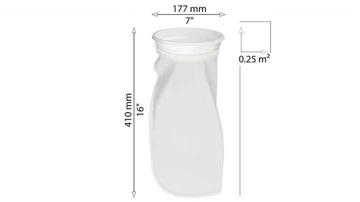 CB-NM10001WN-FB Filter Bag, Size 1 (7" x 16") Filter Bag, 1000 micron,  Nylon monofilament mesh, Universal W Collar, individually wrapped, suitable for industrial and food use, stitched seams