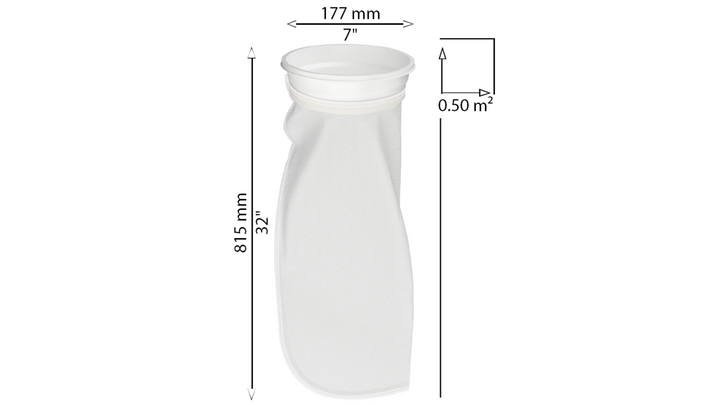 CB-NM10002WN-FB Filter Bag, Size 2 (7" x 32") Filter Bag, 1000 micron,  Nylon monofilament mesh, Universal W Collar, individually wrapped, suitable for industrial and food use, stitched seams