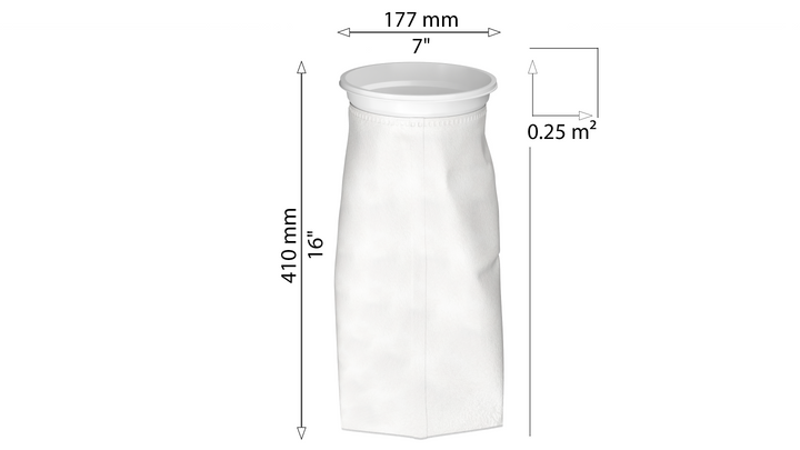 CB-PPF2001WN-FB Filter Bag, Size 1 (7" x 16") Filter Bag, 200 micron, Polypropylene felt, Universal W Collar, individually wrapped, suitable for industrial and food use, strong welded seams