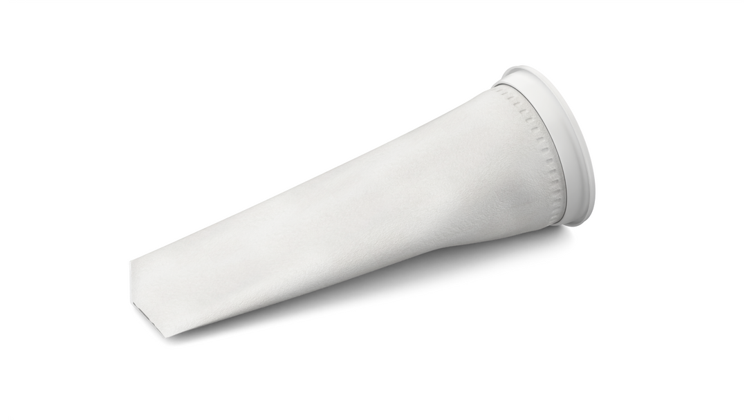 CB-PPF104WN-FB Filter Bag, Size 4 (4" x 15") 10 micron, Polypropylene felt, Universal W Collar, individually wrapped, suitable for industrial and food use, strong welded seams, stitched seams