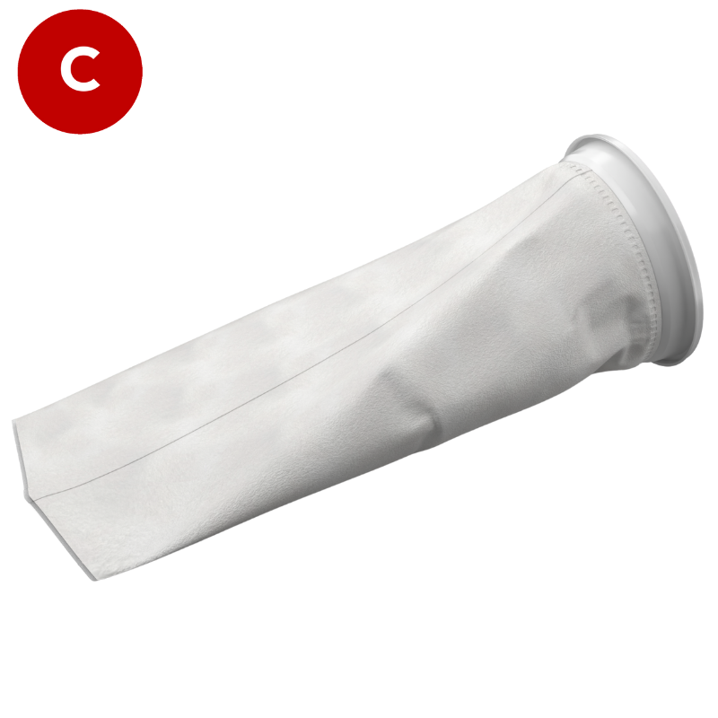 CLARIBag Filter bag, 1 micron, Size 2 (7" diameter x 32" long), Polypropylene felt, Universal moulded collar W Type, suitable for industrial and food use, CB-PPF12WN-FB