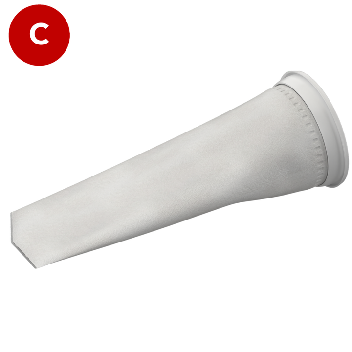 5 micron filter bag, 4" diameter x 9" long, Size 3,   Polypropylene felt, Universal W collar, Part code CB-PPF53WN-FB