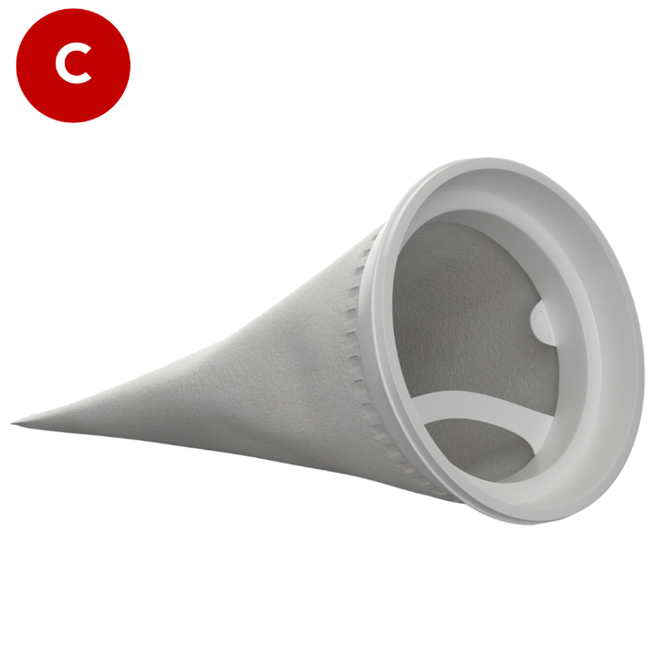 5 micron filter bag, 4" diameter x 9" long, Size 3,   Polypropylene felt, Universal W collar, Part code CB-PPF53WN-FB