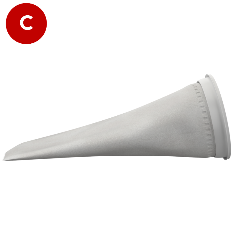 5 micron filter bag, 4" diameter x 9" long, Size 3,   Polypropylene felt, Universal W collar, Part code CB-PPF53WN-FB