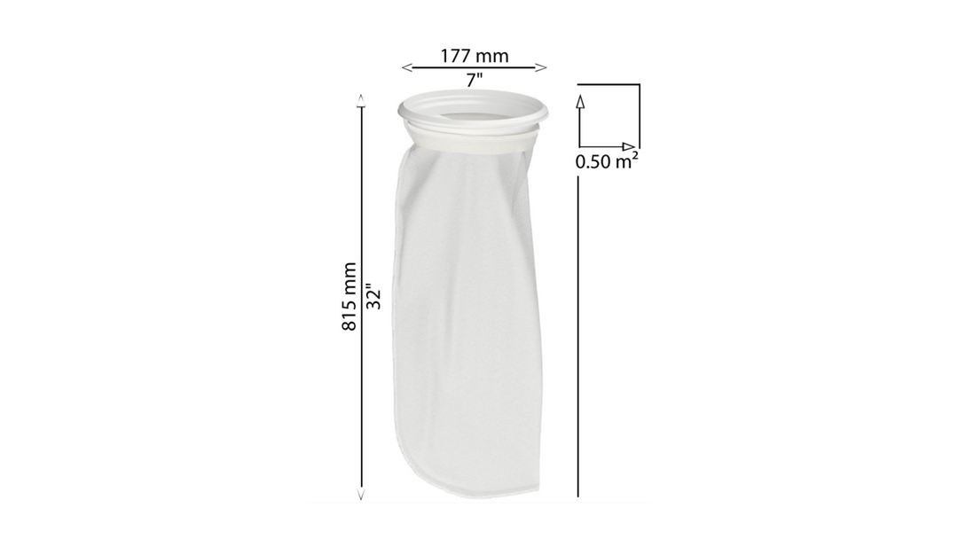 CB-NM1252HN-FB Filter Bag, Size 2 (7" x 32") Filter Bag, 125 micron, Nylon monofilament mesh, Eaton/Gaff type H Collar, individually wrapped, suitable for industrial and food use, stitched seams