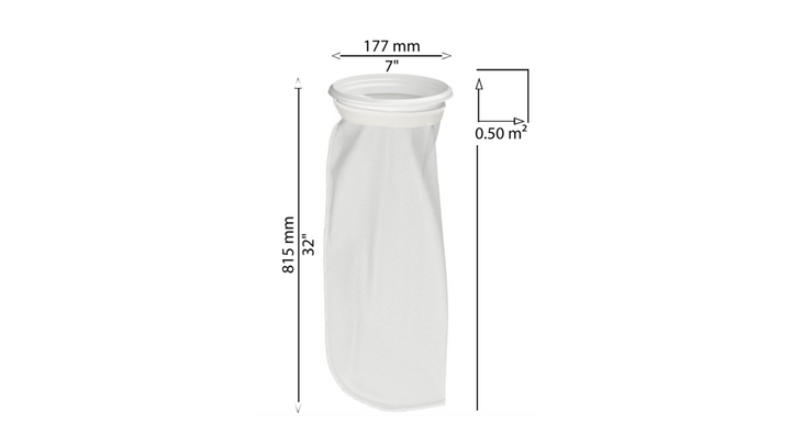 CB-NM1252HN-FB Filter Bag, Size 2 (7" x 32") Filter Bag, 125 micron, Nylon monofilament mesh, Eaton/Gaff type H Collar, individually wrapped, suitable for industrial and food use, stitched seams