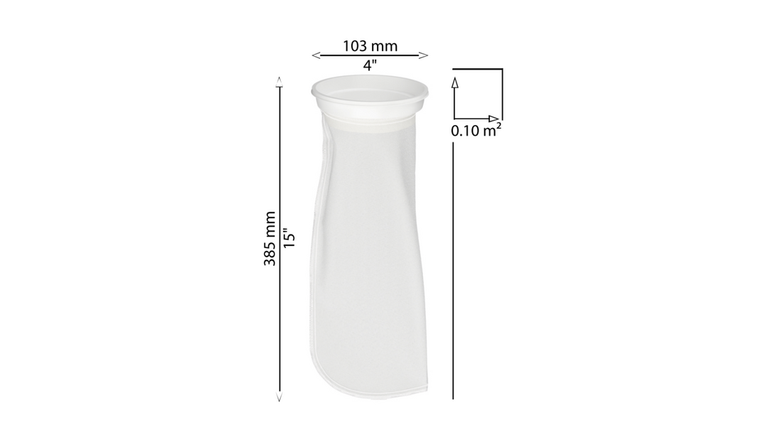 CB-PPF1004WN-FB Filter Bag, Size 4 (4" x 15") 100 micron, Polypropylene felt, Universal W Collar, individually wrapped, suitable for industrial and food use, strong welded seams, stitched seams