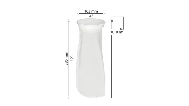 CB-PPF1004WN-FB Filter Bag, Size 4 (4" x 15") 100 micron, Polypropylene felt, Universal W Collar, individually wrapped, suitable for industrial and food use, strong welded seams, stitched seams